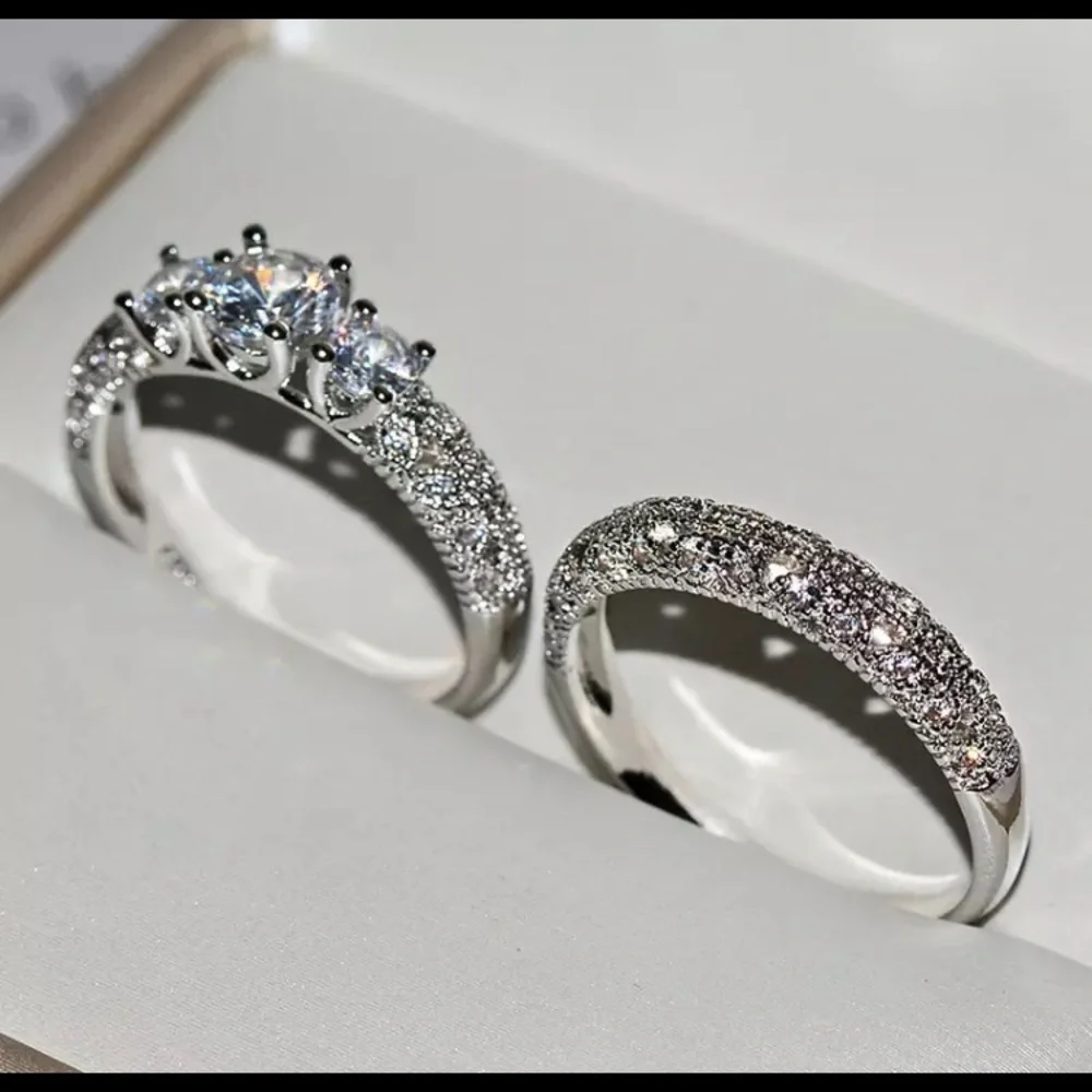 3 Stone wedding ring set